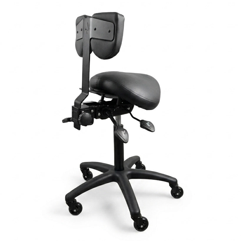 Saddle Chair by NuChair in black — rear three-quarter view